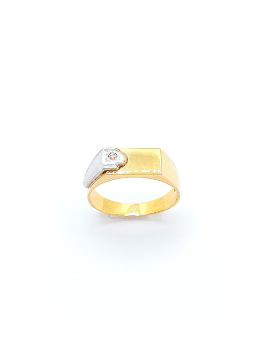 PS Silver Herren Ring mit Zirkonia aus Weißgold 14K