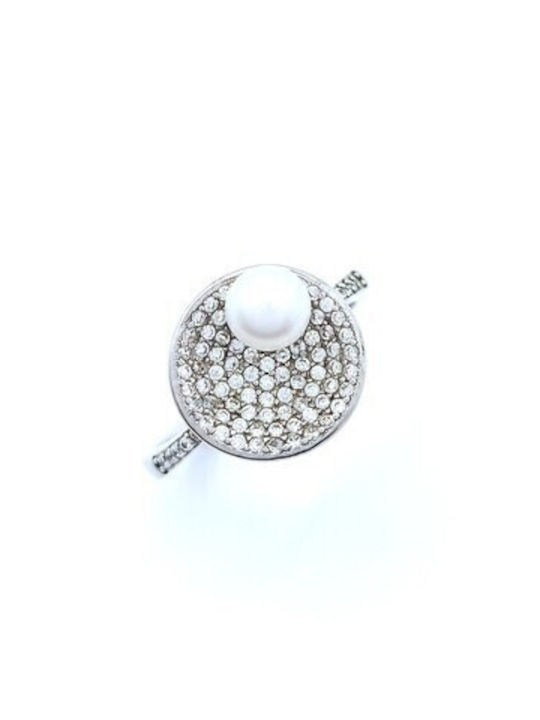 PS Silver Women's Silver Ring with Pearl & Zircon