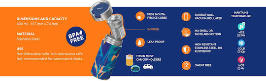 Quokka Glass Thermos Stainless Steel BPA Free 400ml Black with Mouthpiece