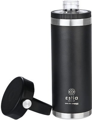 Estia Travel Chug Save The Aegean Recycelbar Flasche Thermosflasche Rostfreier Stahl BPA-frei Midnight Black 500ml mit Schleife