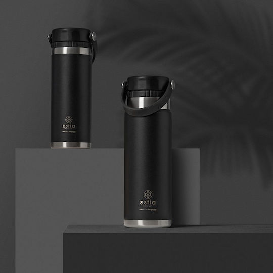 Estia Travel Chug Save The Aegean Recyclable Thermos Bottle Stainless Steel BPA Free 500ml Midnight Black