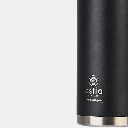 Estia Travel Chug Save The Aegean Recyclable Thermos Bottle Stainless Steel BPA Free 500ml Midnight Black