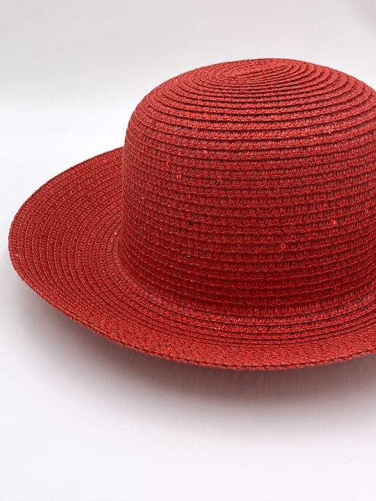 Verde Γυναικείο Ψάθινο Καπέλο Κόκκινο