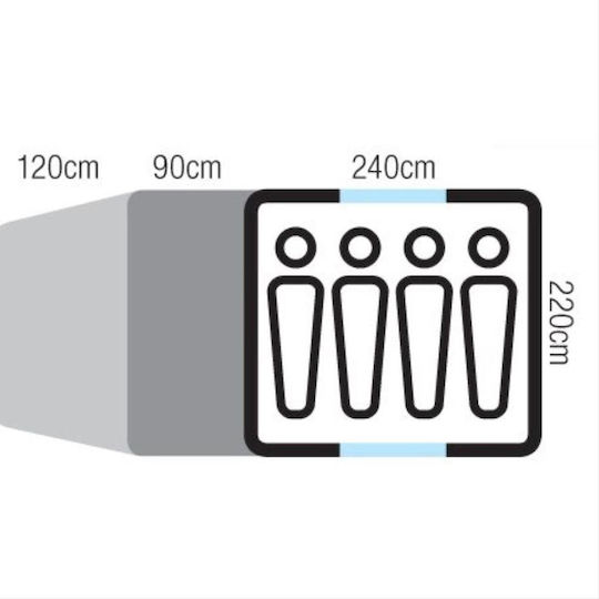 OZtrail Tasman 4V Plus Dome Camping Tent Tunnel Blue With Double Cloth 3 Seasons For 4 People 450x220x180cm