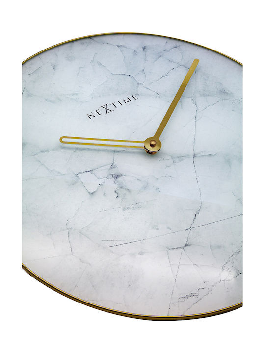 Nextime Marble Αθόρυβο Ρολόι Τοίχου Γυάλινο Λευκό Ø40cm