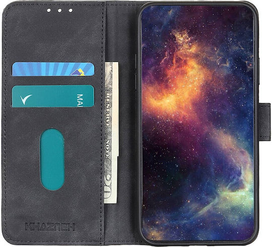 Khazneh Litchi Skin Texture Leather support base Book Synthetic Leather Black (Vivo Y22S / Y35)
