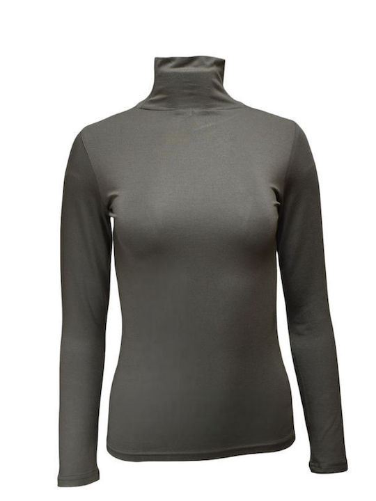 Apple Boxer Women's Blouse Long Sleeve Turtleneck Olive