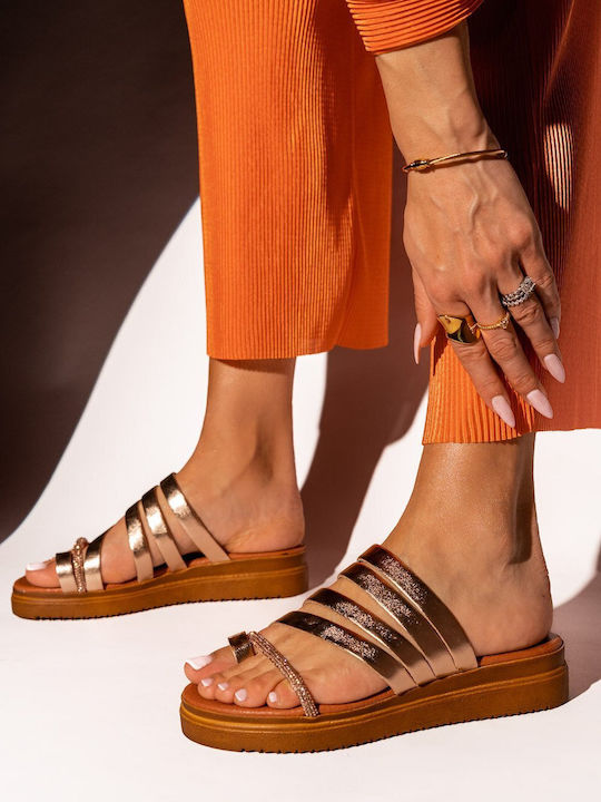 Ligglo Leder Damen Flache Sandalen Flatforms in Braun Farbe