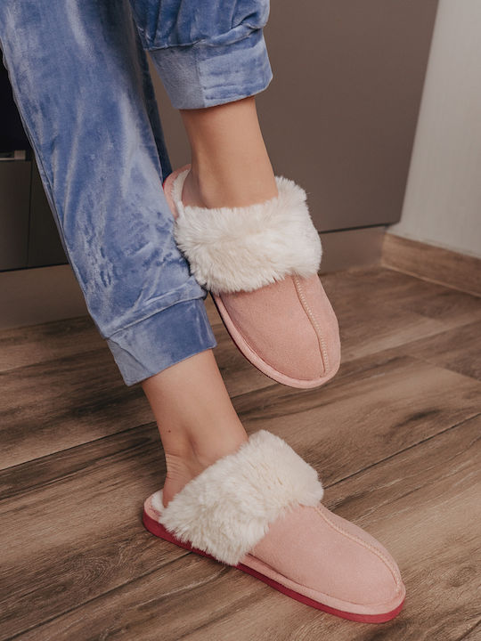 Ligglo Winter Women's Slippers with fur in Pink color