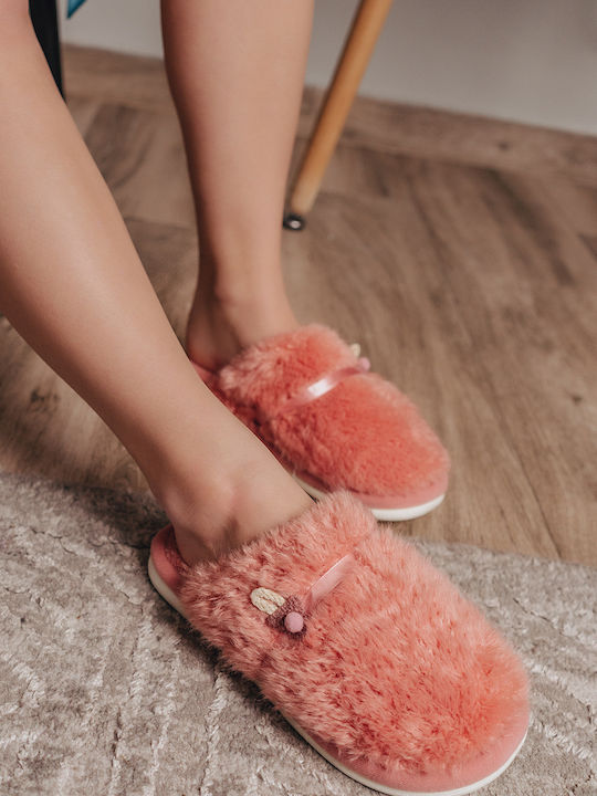 Ligglo Winter Women's Slippers with fur in Pink color