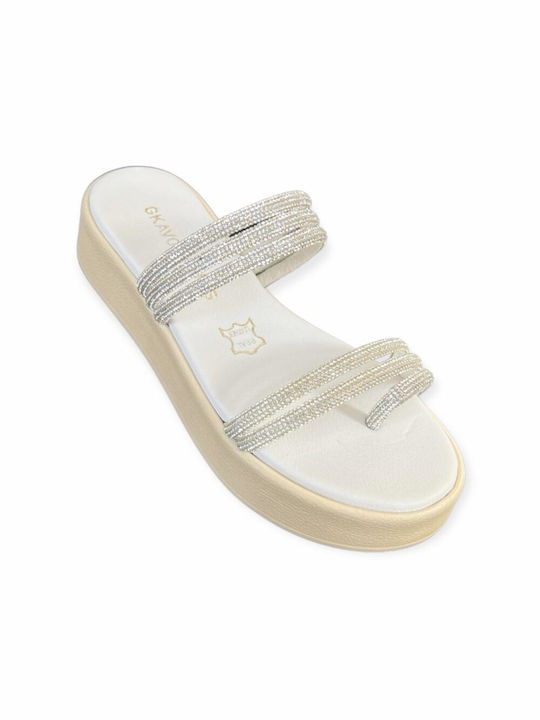 Gkavogiannis Sandals Leather Women's Flat Sandals in White Color