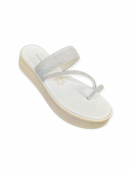 Gkavogiannis Sandals Leather Women's Flat Sandals in White Color