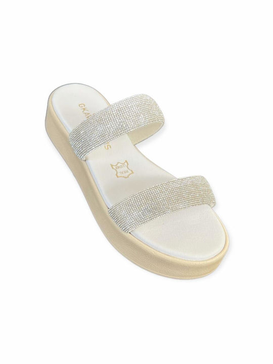 Gkavogiannis Sandals Leather Women's Flat Sandals in White Color