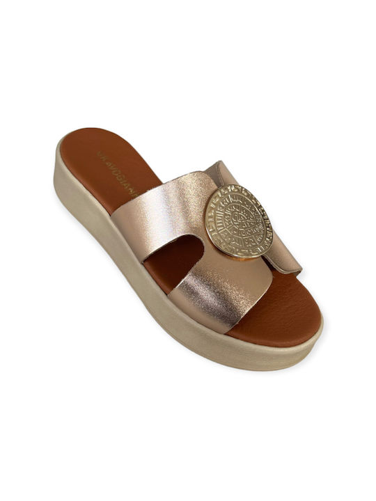 Gkavogiannis Sandals Кожени Дамски сандали Анатомични Платформи в Златен Цвят