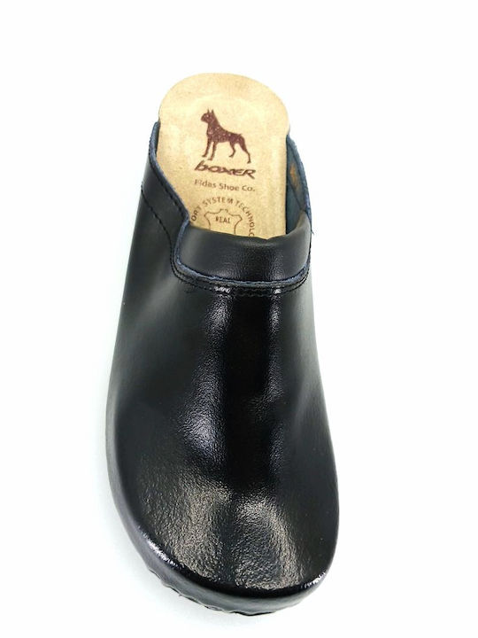 Boxer Damen Leder Anatomisch Clogs Schwarz