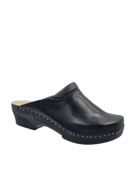 Boxer Damen Leder Anatomisch Clogs Schwarz