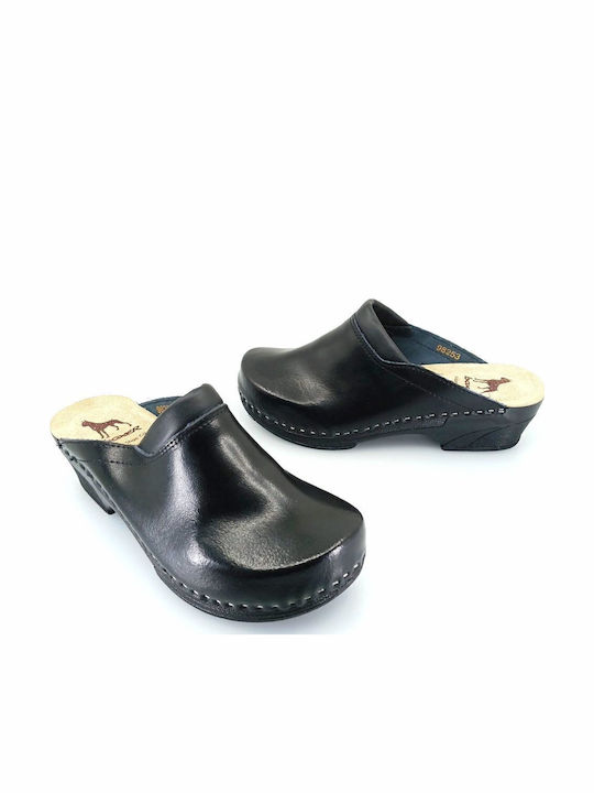 Boxer Damen Leder Anatomisch Clogs Schwarz