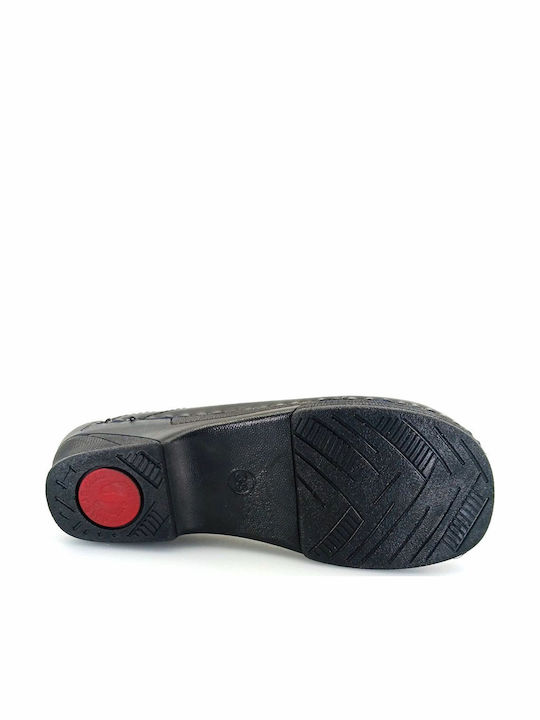 Boxer Damen Leder Anatomisch Clogs Schwarz