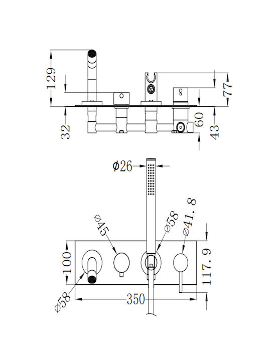 Sparke Built-in Faucet Mixer for Shower 2 Exits Chrome