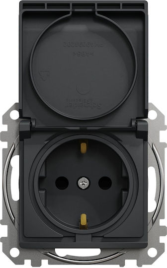 Schneider Electric Sedna Design Μονή Χωνευτή Πρίζα Ρεύματος με Καπάκι Μαύρη