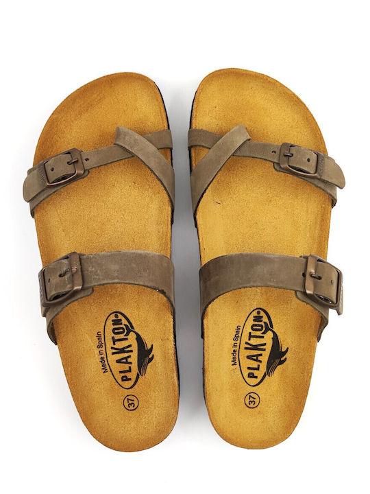 Leather Women's Flat Sandals Anatomic Flatforms Nobuck Khaki