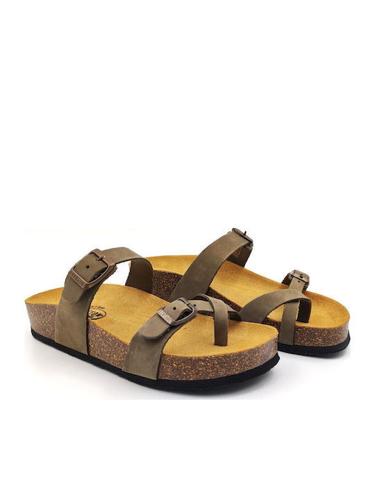 Leather Women's Flat Sandals Anatomic Flatforms Nobuck Khaki