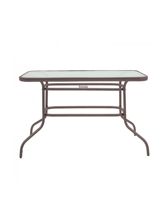 Valor Outdoor Dinner Table with Glass Surface and Metal Frame Natural 110x60x70cm