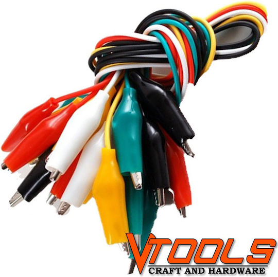 Vtools Κροκοδειλακια Καλώδια με Κροκοδειλάκια Μήκους 40cm 10τμχ VT4010 10τμχ