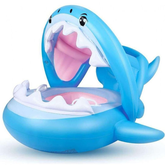 Kids Swimtrainer Float with Length 95cm and Sunshade for 3 Years and Up Light Blue Shark Shark