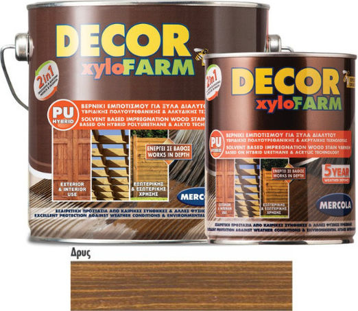 Mercola Decor Xylofarm Βερνίκι Εμποτισμού Πολυουρεθάνης Διαλύτου Δρυς Σατινέ 2.5lt