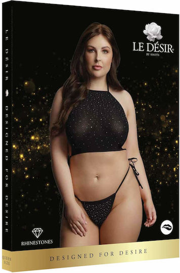 Le Désir Festive Rhinestone Top Thong Plus Size Festive Rhinestone Top & Thong Black