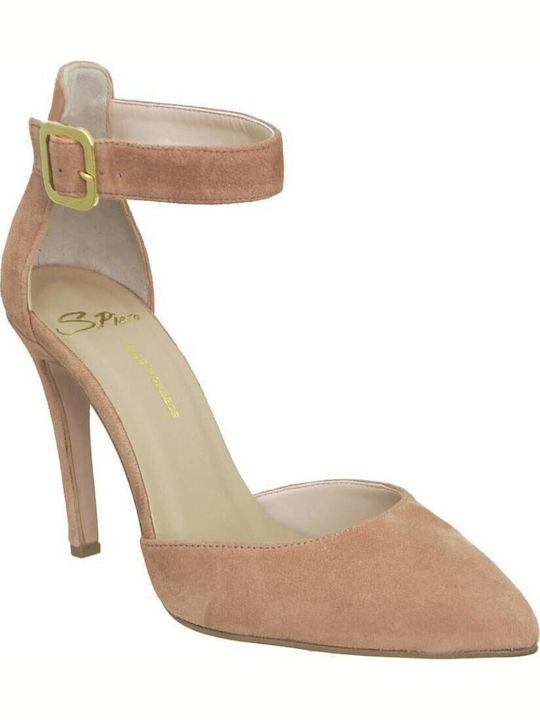 S.Piero Suede Beige Heels with Strap