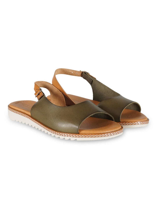 Eva Frutos Leather Women's Sandals with Ankle Strap Khaki