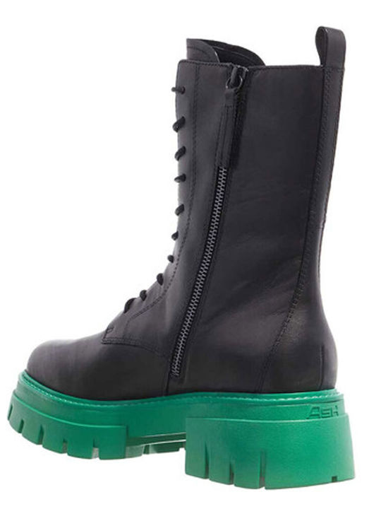 Combo A Leather Women's Combat Boots with Medium Heel Gray