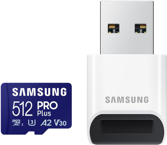 Samsung Pro Plus (2023) microSDXC 512GB Clasa 10 U3 V30 A2 UHS-I cu USB Reader