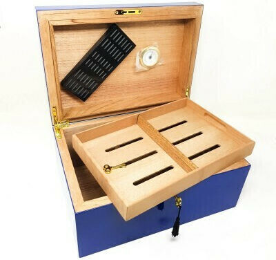 Sikarlan Cigar Humidifier Wood Box for 75 Cigars with Hygrometer 34x24x16cm