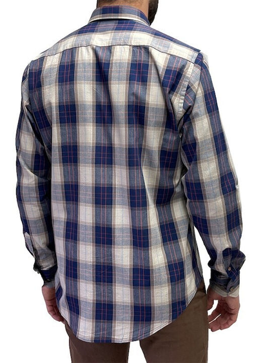 Dors Men's Shirt Long Sleeve Cotton Checked Blue