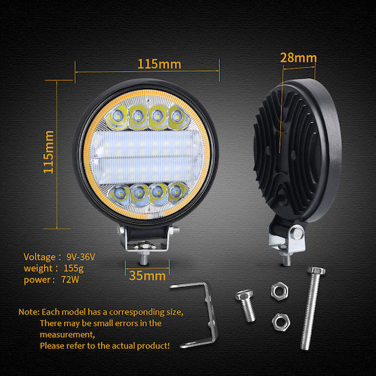 Roundς Waterproof Headlights Car LED 12V 72W 11cm with White Lighting 1pcs
