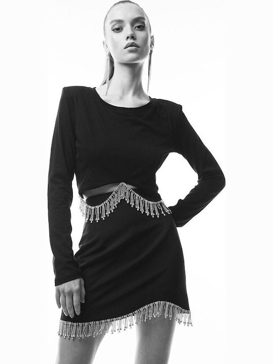 Γυναικείο Crop Top Μακρυμάνικο Μαύρο