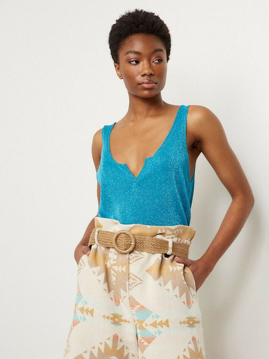 Women's Summer Blouse Sleeveless with V Neckline Light Blue