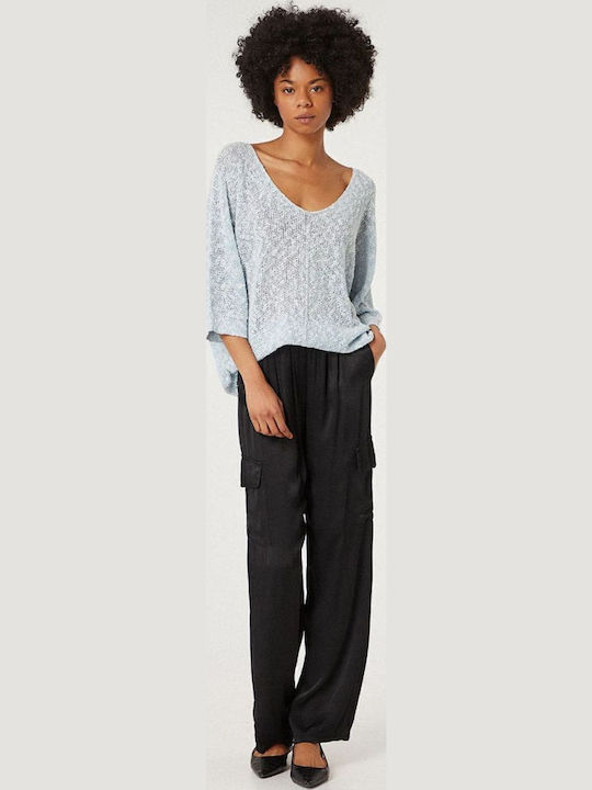 Women's Blouse with 3/4 Sleeve & V Neckline Light Blue