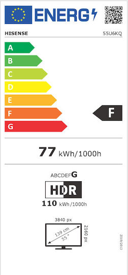 Hisense Smart Τηλεόραση 55" 4K UHD Mini LED U6K HDR (2023) 55U6KQ