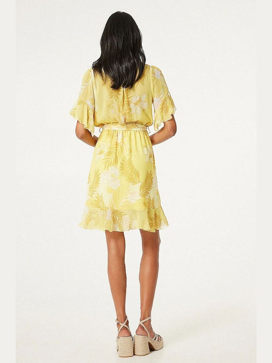 BSB Sommer Mini Kleid Wickel mit Rüschen Gelb