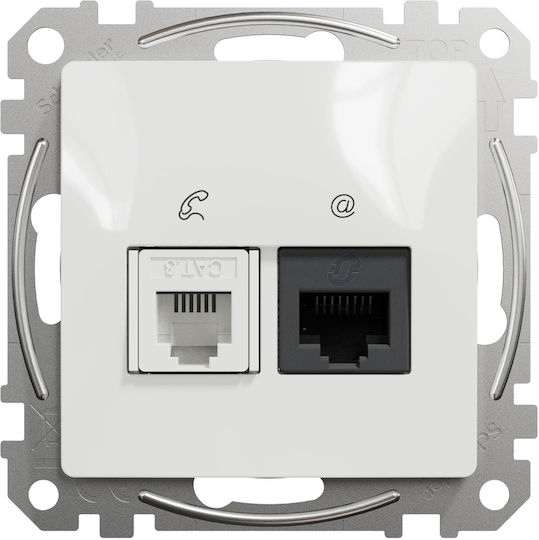 Schneider Electric Sedna Διπλός Μηχανισμός Πρίζας Δικτύου και Τηλεφώνου RJ45/RJ11 Τύπου Cat6 σε Λευκό Χρώμα SDD111468