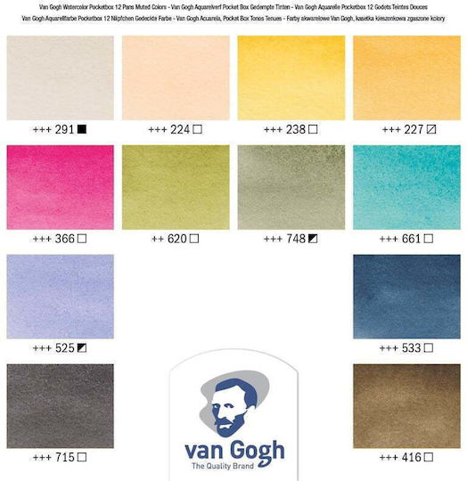 Royal Talens Van Gogh Pocket Box Muted Colours Set of Watercolours Multicolored with Brush 12pcs