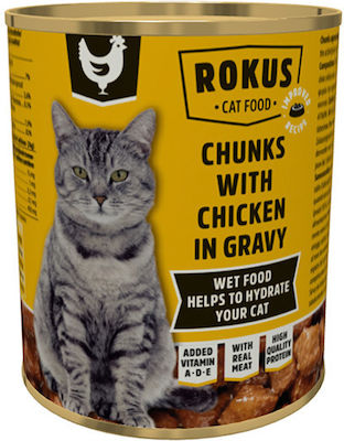 Rokus Κονσέρβα Nasses Katzenfutter für Katze in Dose mit Huhn 810gr