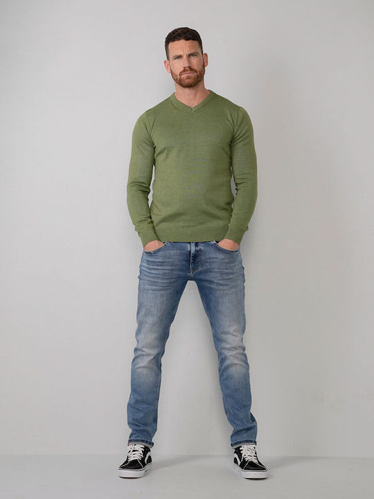 Petrol Industries Men's Long Sleeve Sweater with V-Neck Green