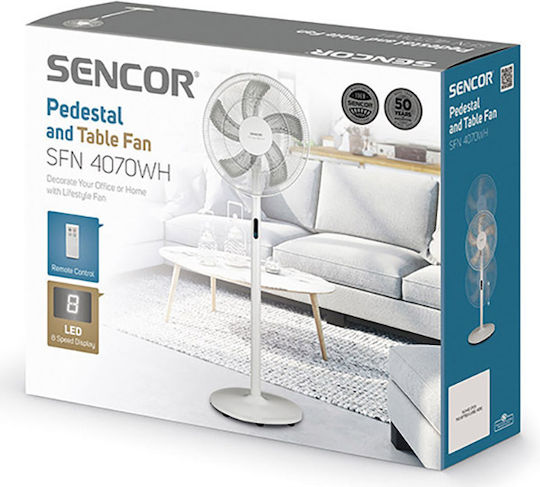 Sencor Pedestal Fan 48W with 40cm Diameter Remote Control White