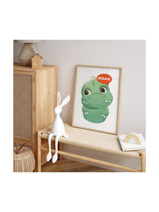 Walls Kids Wall Art Green Dinosaur Wooden Framed 20x30cm