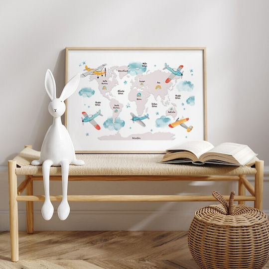 Walls Kids Wall Art World Map Airplanes